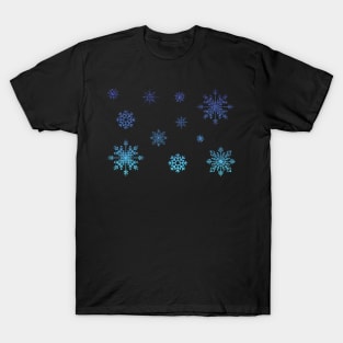 Blue Ombre Faux Glitter Snowflakes T-Shirt